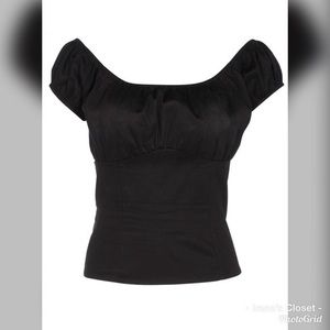 Black Pinup Couture Peasant Top Medium
